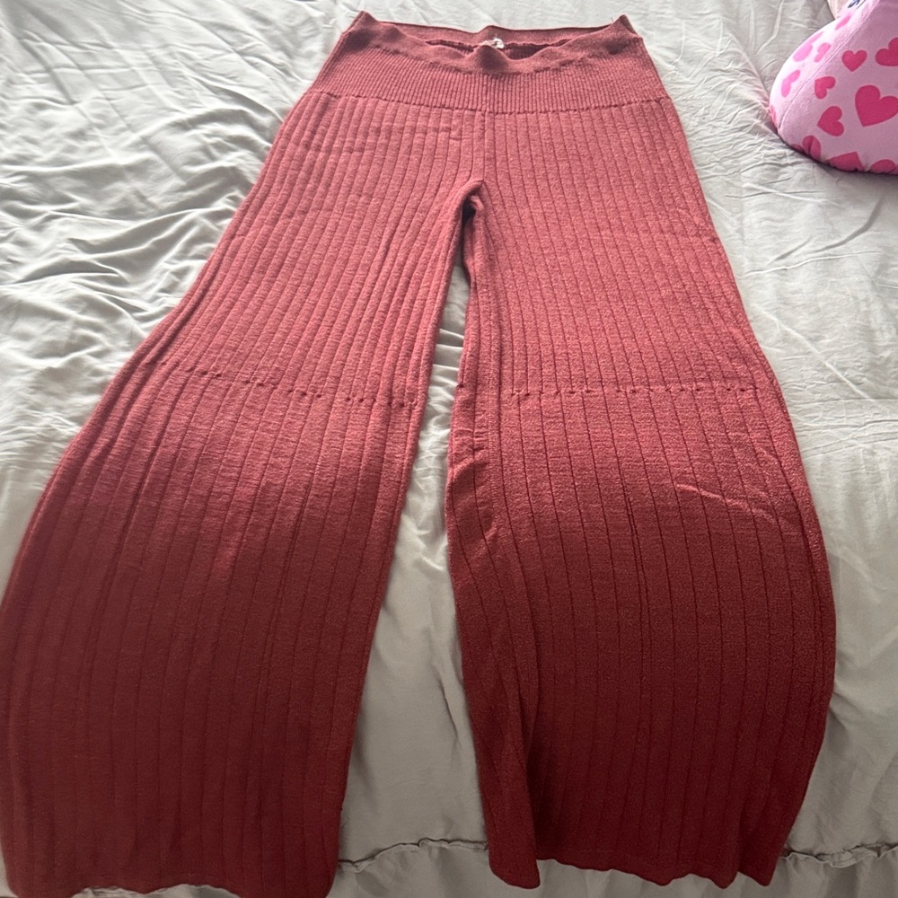 Free People Women's Ribbed Flare Pants - Brick Red